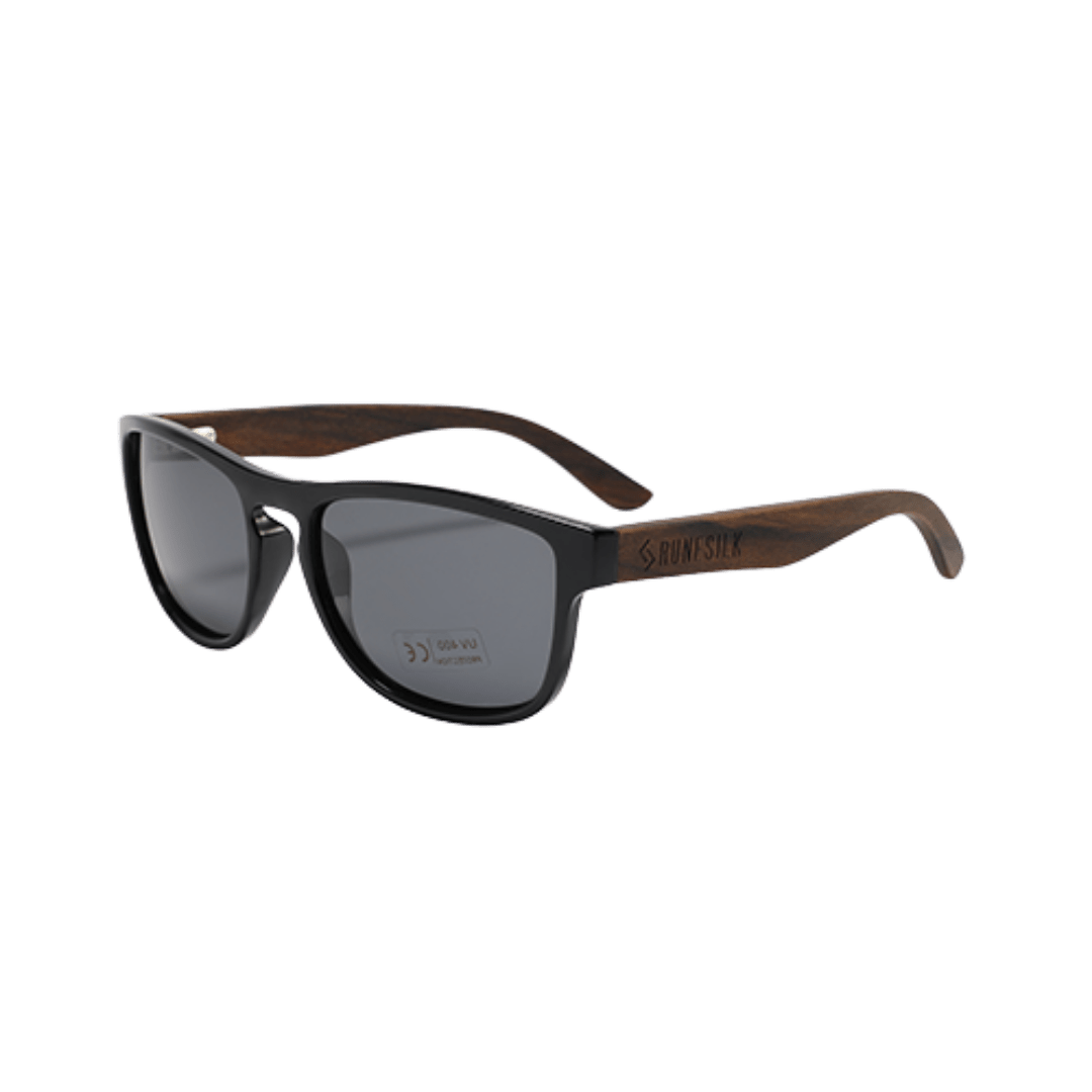 Retrangle Black Polarised Wooden Sunglasses by RUNESILK