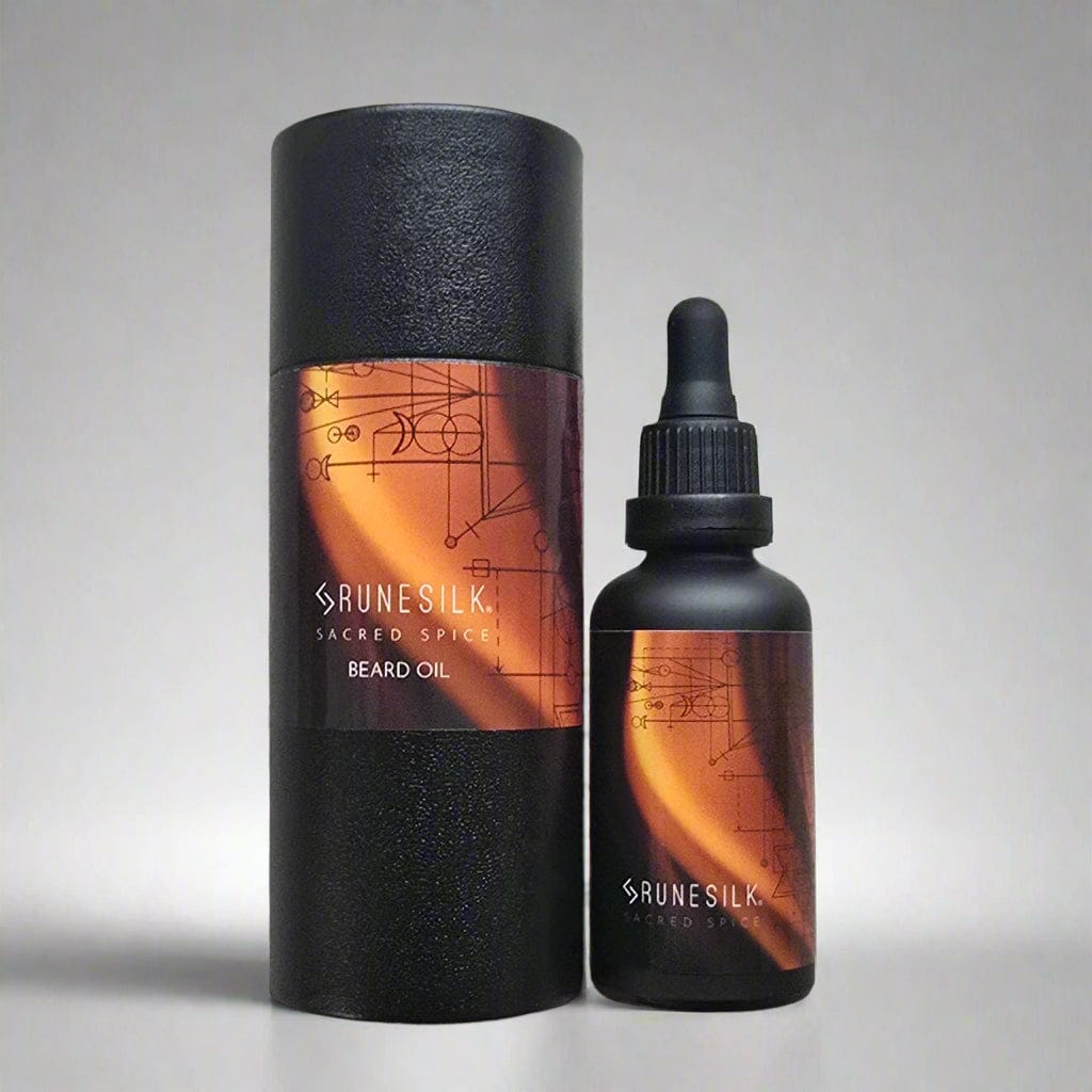 Sweet Orange, Frankincense, Myrrh, Patchouli & Black Pepper, Cinnamon & Sandalwood Sacred Spice Beard Oil