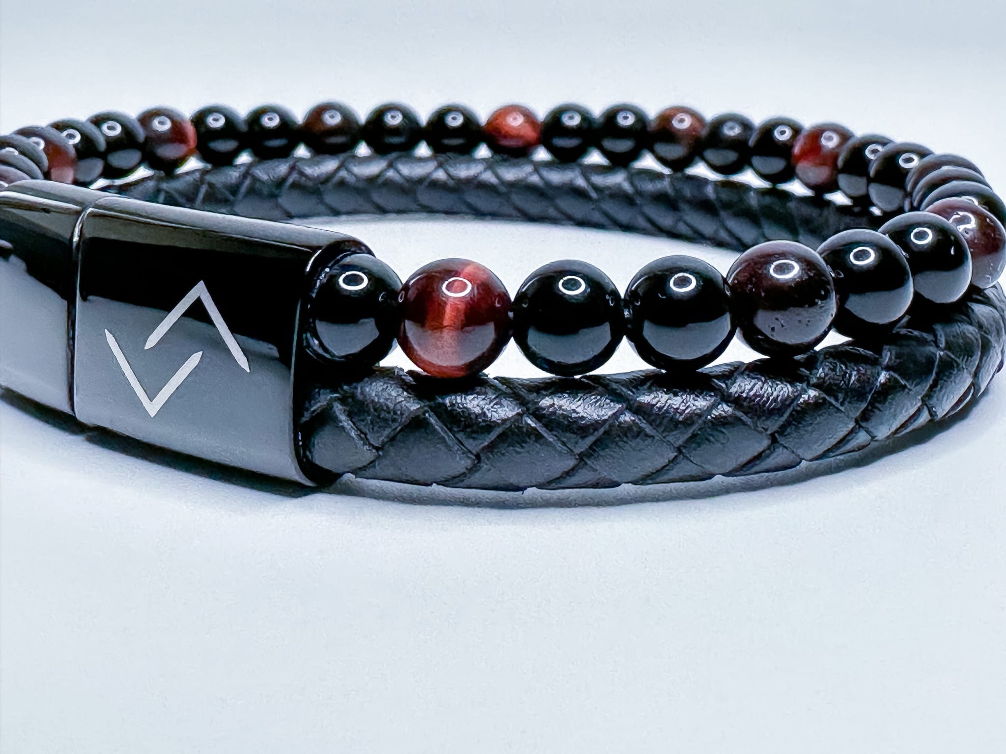 Eklypse Men's Beaded Bracelet – 10mm Onyx, Lava, Hematite & Red Tigers Eye, 8-inch
