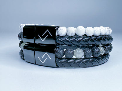 RUNESILK Leather, Onyx and Volcanic Bead Bracelet